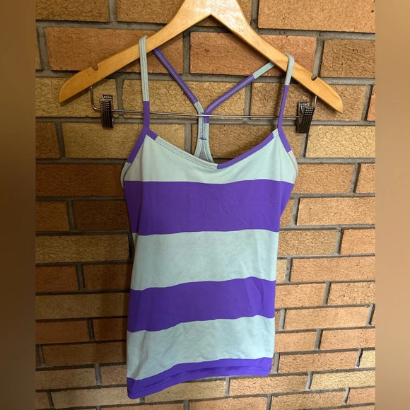 Lululemon Power Y Tank Luon Light Bold Stripe Power Purple With Pads Size 6 - Picture 3 of 6